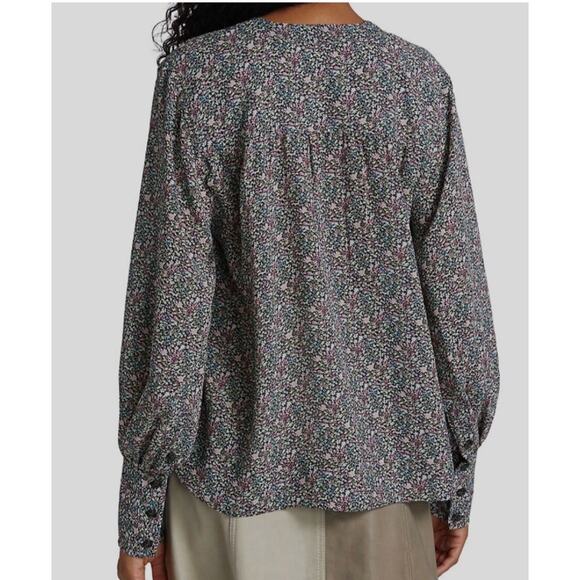 Ganni Blouse Long Sleeve Crepe Floral Print V Neck Top Sz EU34/ US2 Oversized - Picture 2 of 9